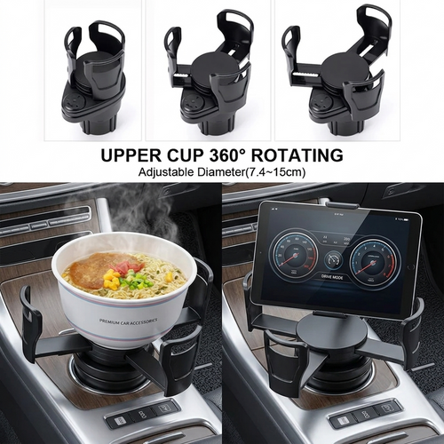 2-in-1 Foldable Car Cup Holder - Rotatable Dual Drink & Organizer Stand