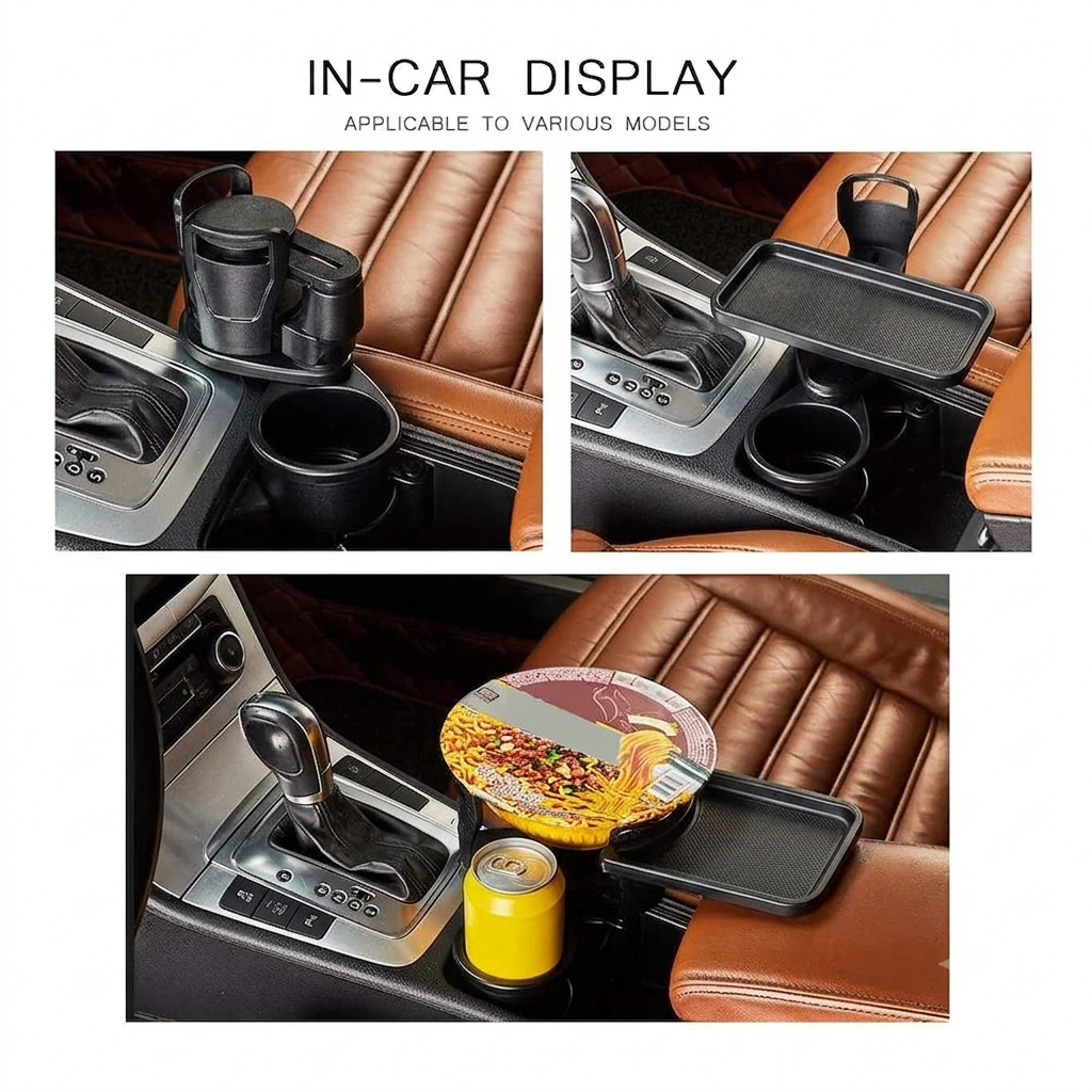 2-in-1 Foldable Car Cup Holder - Rotatable Dual Drink & Organizer Stand