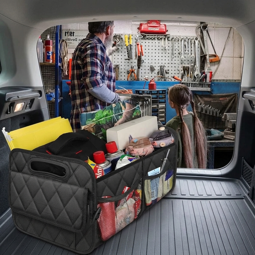 Foldable Car Trunk Organizer - Waterproof Collapsible Storage Box